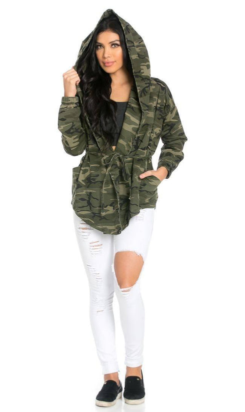 Draped Hooded Jacket in Camouflage - SohoGirl.com